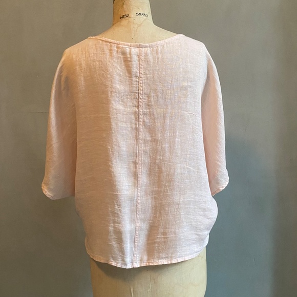 Sigrid Olsen Pale Pink Linen Batwing Sleeve Top, Size Large - Picture 2 of 9